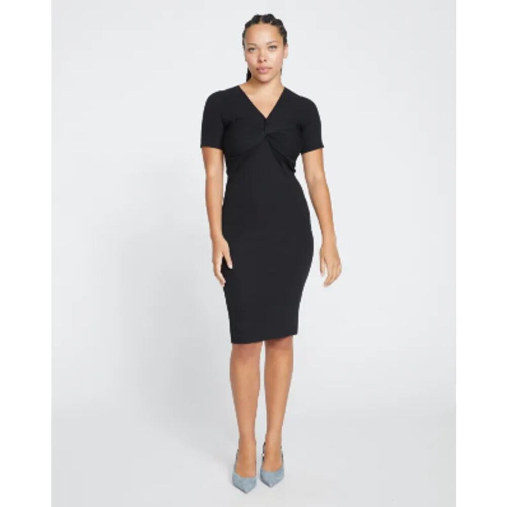 Universal Standard Twist Knit Ribbed Dress Black LARGE Stretch
